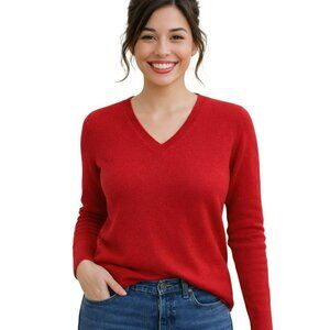 Lord & Taylor Womens Red Cashmere V-Neck Sweater XS
